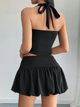 Women's Solid Color Single-Breasted Halter Tie Vest And Pleated Midi Skirt Casual Suit